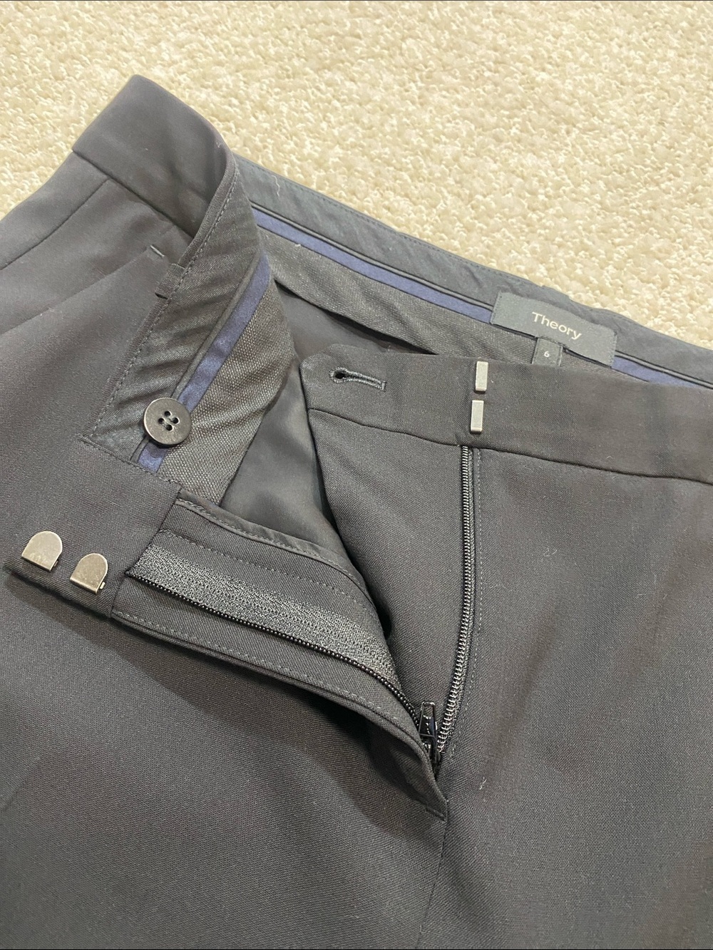 Theory Black Tailored Straight-Leg Trousers Size 6 Shell 96% Wool 4% Elastane - Picture 16 of 16
